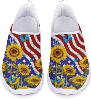 HUGS IDEA Women's Floral Mesh Slip on Shoes