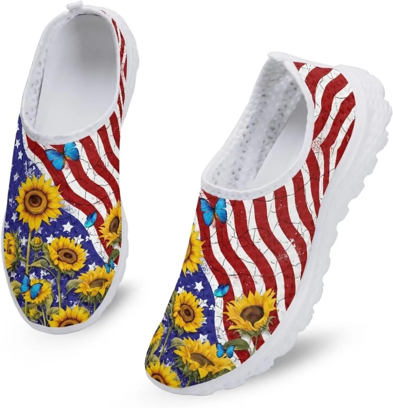 HUGS IDEA Women's Floral Mesh Slip on Shoes