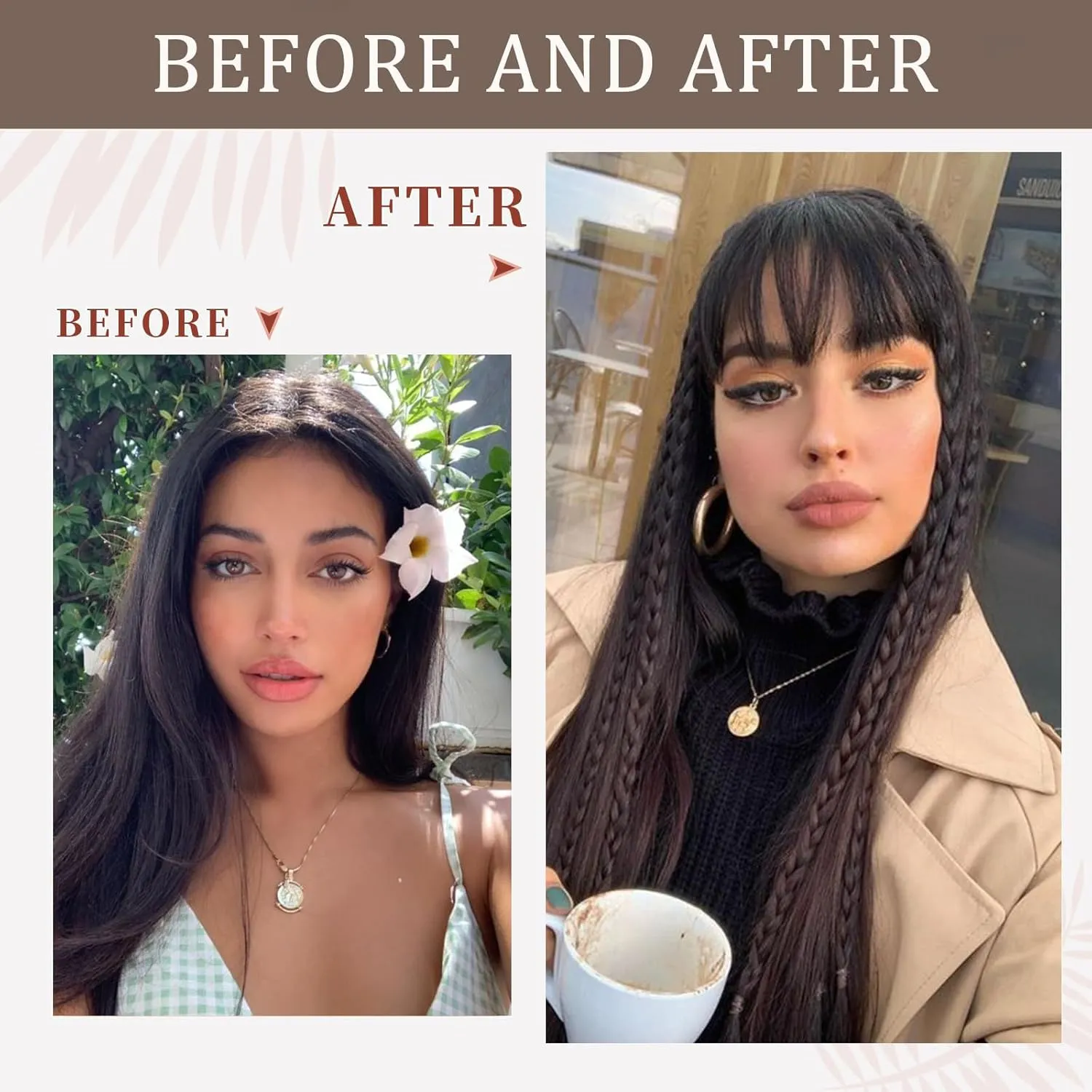 Human Hair Wispy Bangs - Light Brown, Wavy, Clip On Hair Bangs - Hair Accessory