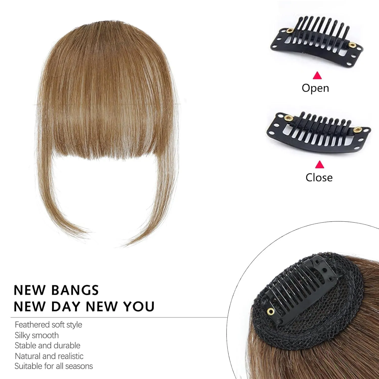 Human Hair Wispy Bangs - Light Brown, Wavy, Clip On Hair Bangs - Hair Accessory