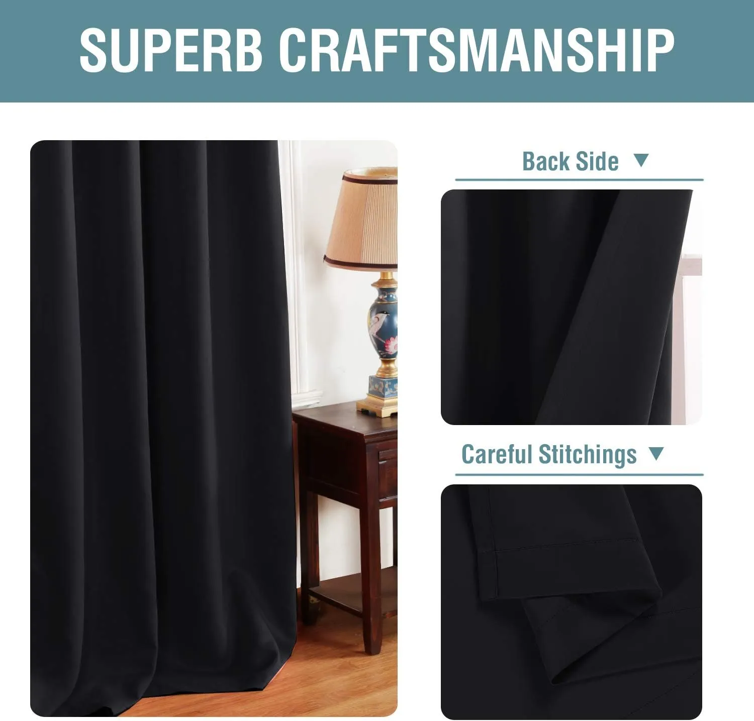 H.VERSAILTEX 100% Blackout Curtains for Bedroom Thermal Insulated Light Blocking Curtain Grommet Window Treatment Panel for Living Room/Patio Door, Solid in Jet Black (One Panel), 52" W x 84" L