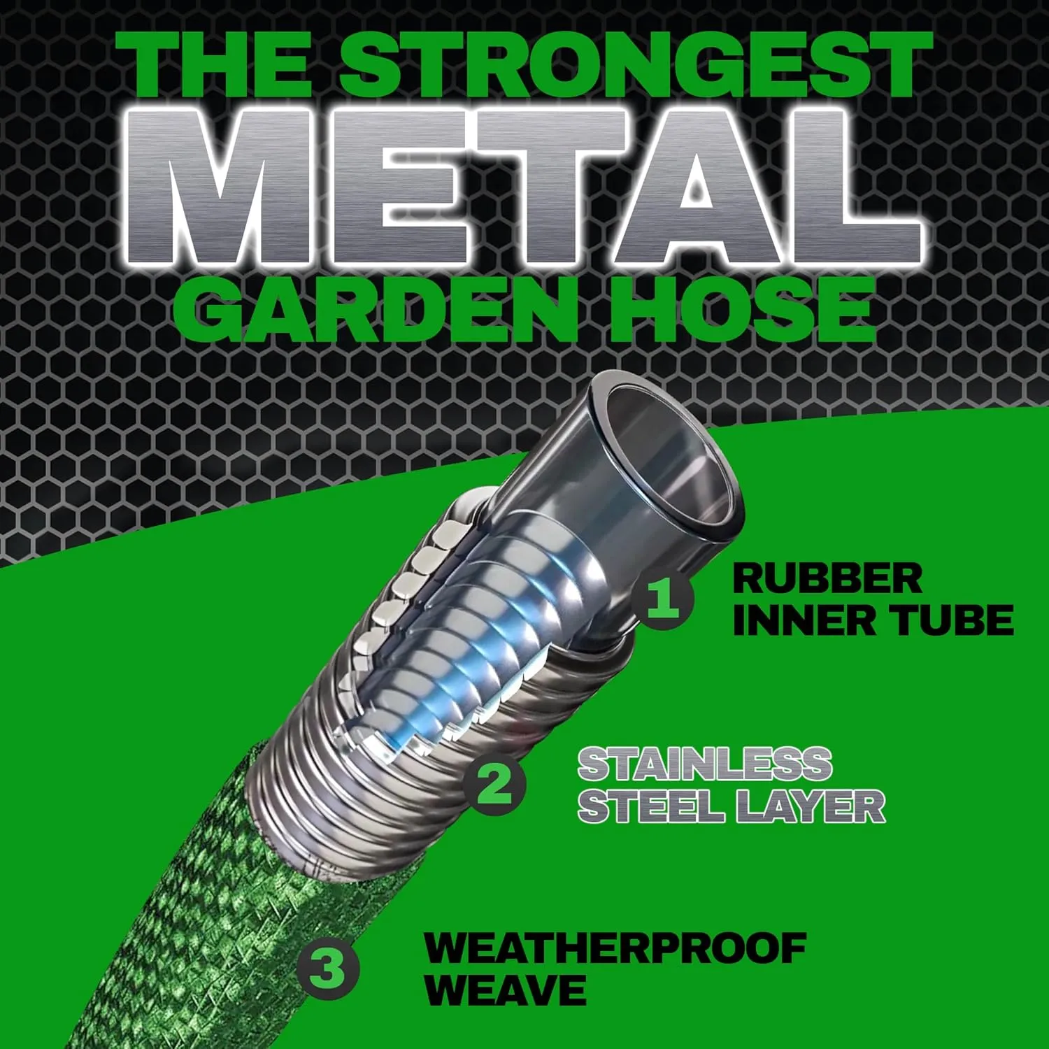 HYDROSTEEL Metal Garden Hose 100 Ft with Nozzle, Water Hose 100Ft, Heavy Duty 3x Layer Stainless Steel Flexible 100 Ft Garden Hose, Lightweight, Easy to Coil, Garden Hoses 500 PSI AS SEEN ON TV