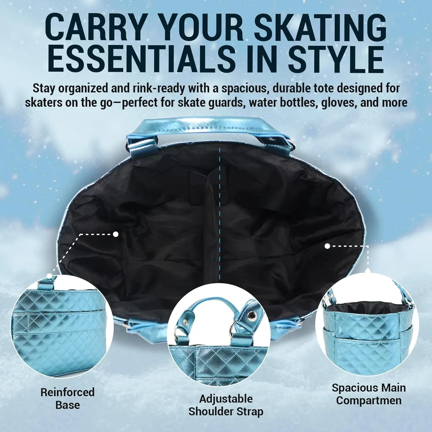 Ice Skate Bag Tote | Skate Bag Organizer with Multi-purpose Pockets | Ideal for Water Bottle, Gloves & Accessories