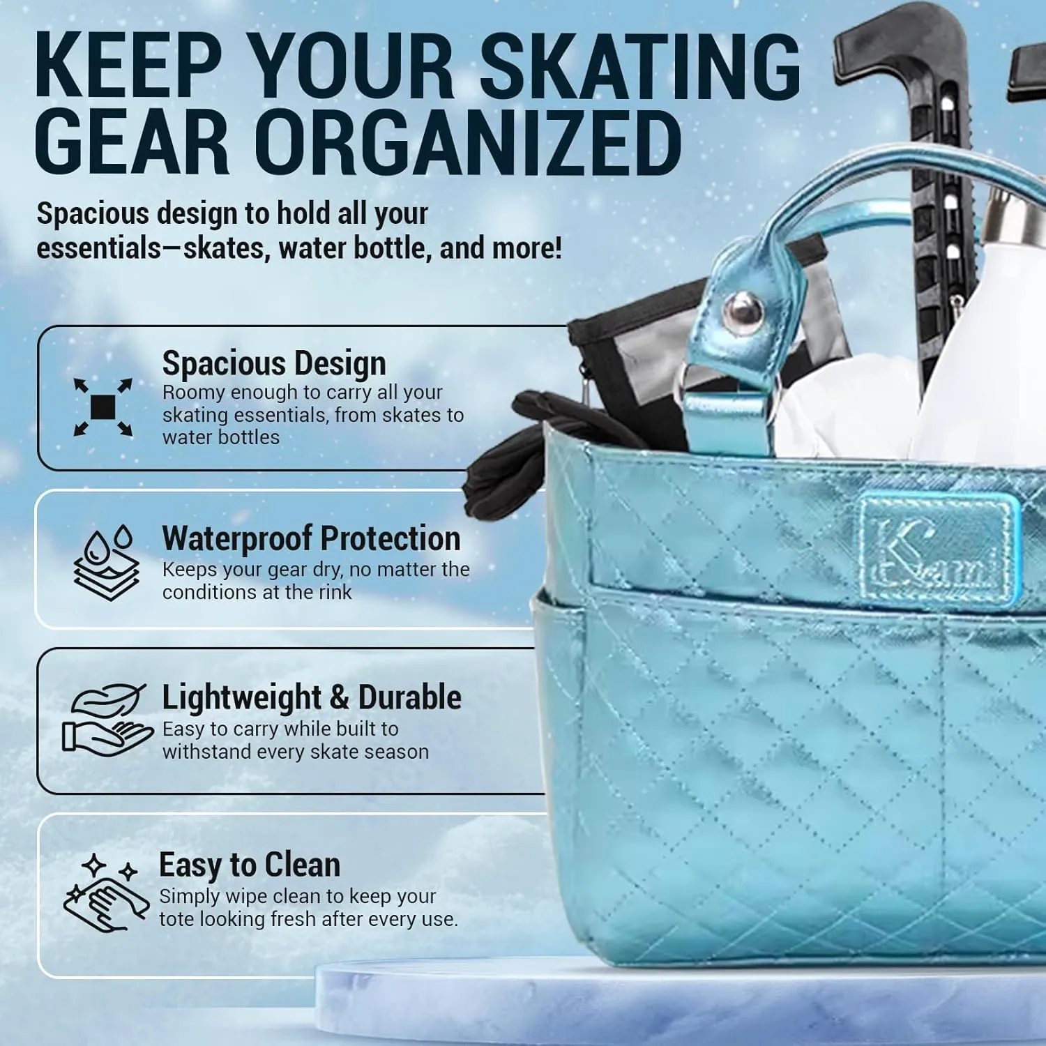 Ice Skate Bag Tote | Skate Bag Organizer with Multi-purpose Pockets | Ideal for Water Bottle, Gloves & Accessories
