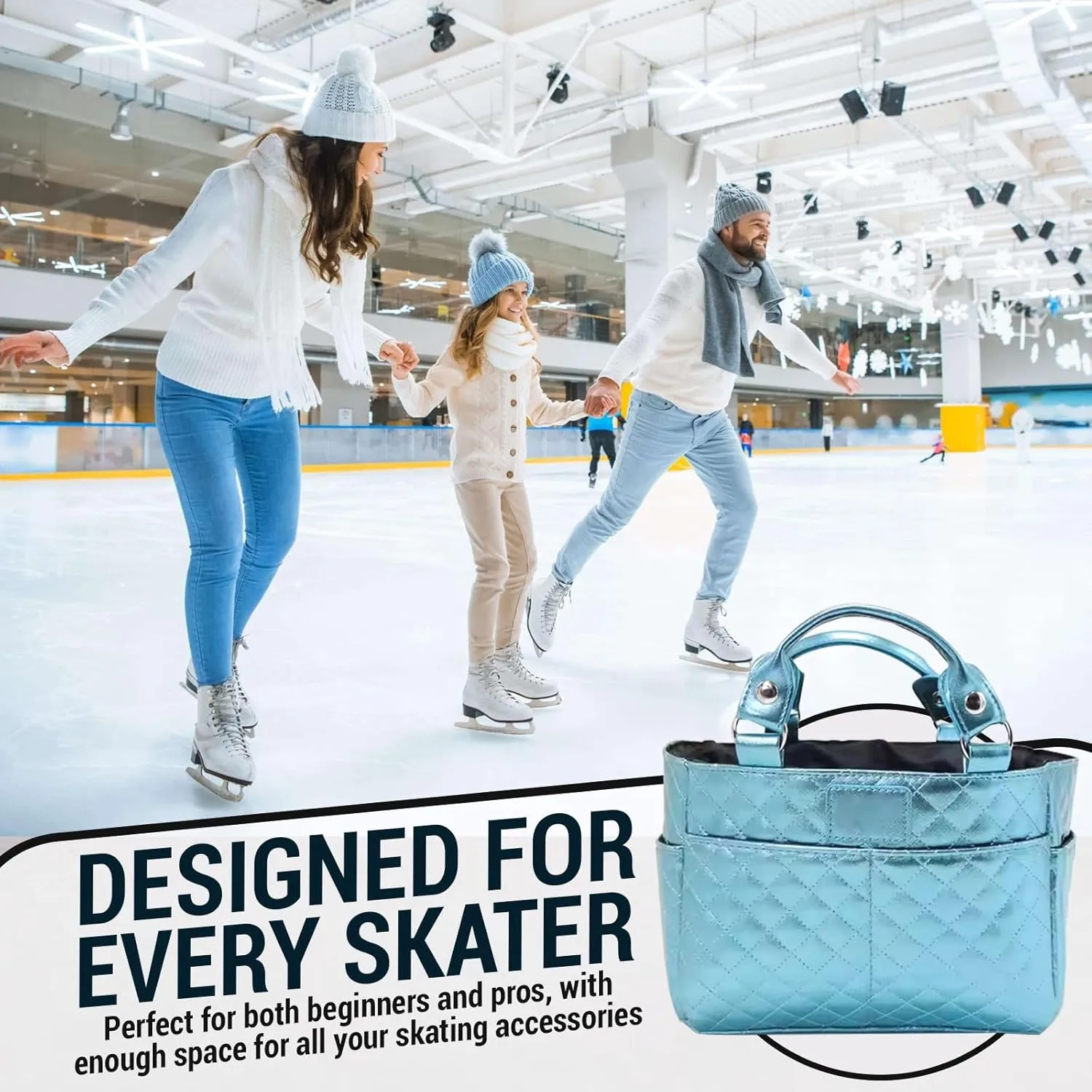 Ice Skate Bag Tote | Skate Bag Organizer with Multi-purpose Pockets | Ideal for Water Bottle, Gloves & Accessories