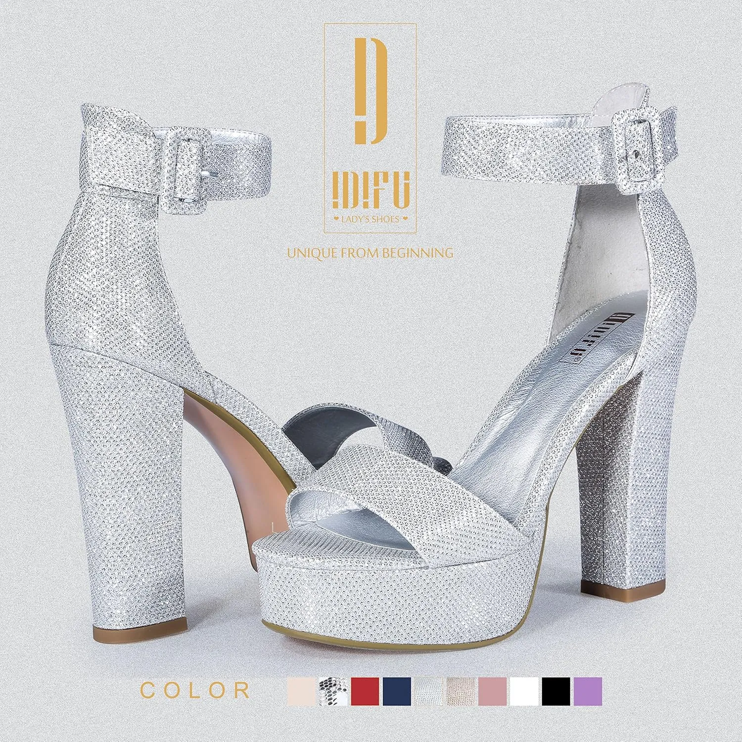 IDIFU Women's Ankle-Strap Heeled Sandal