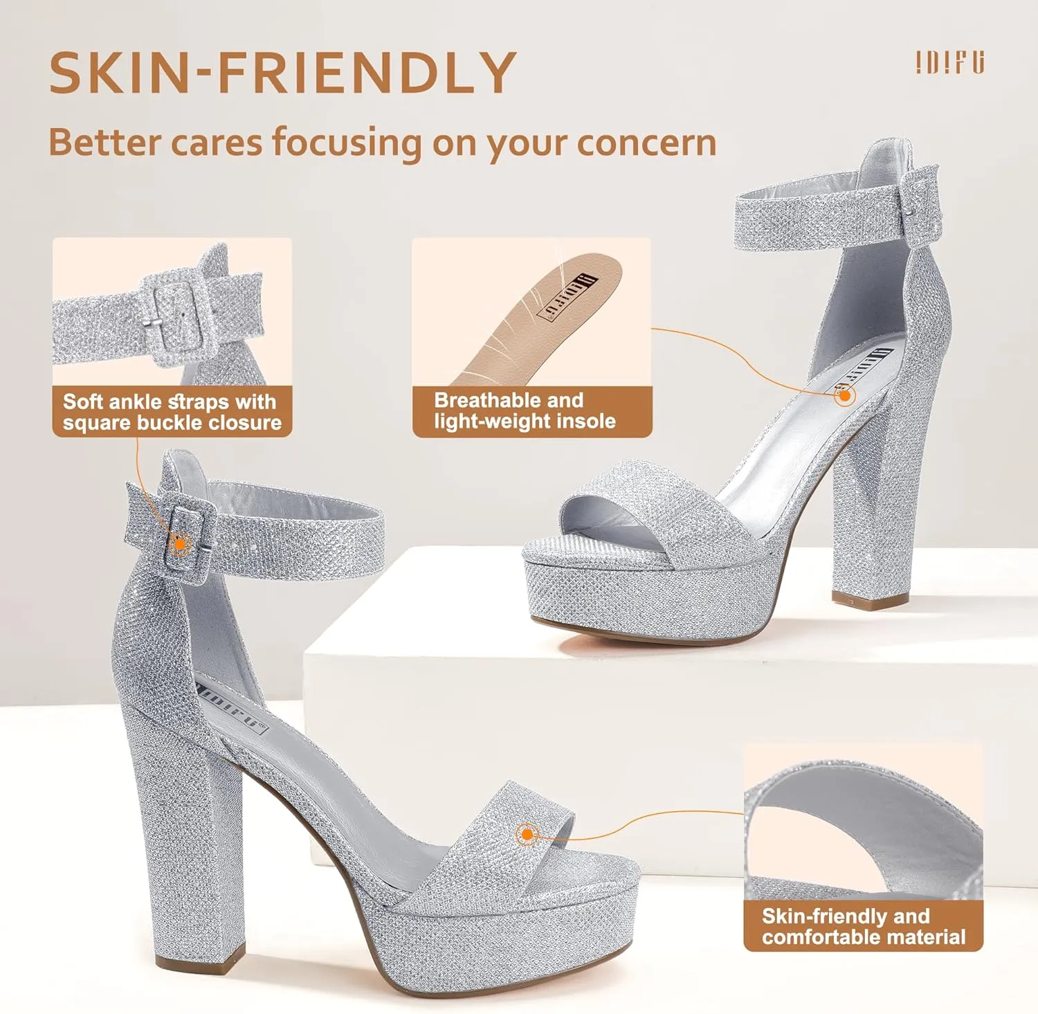 IDIFU Women's Ankle-Strap Heeled Sandal