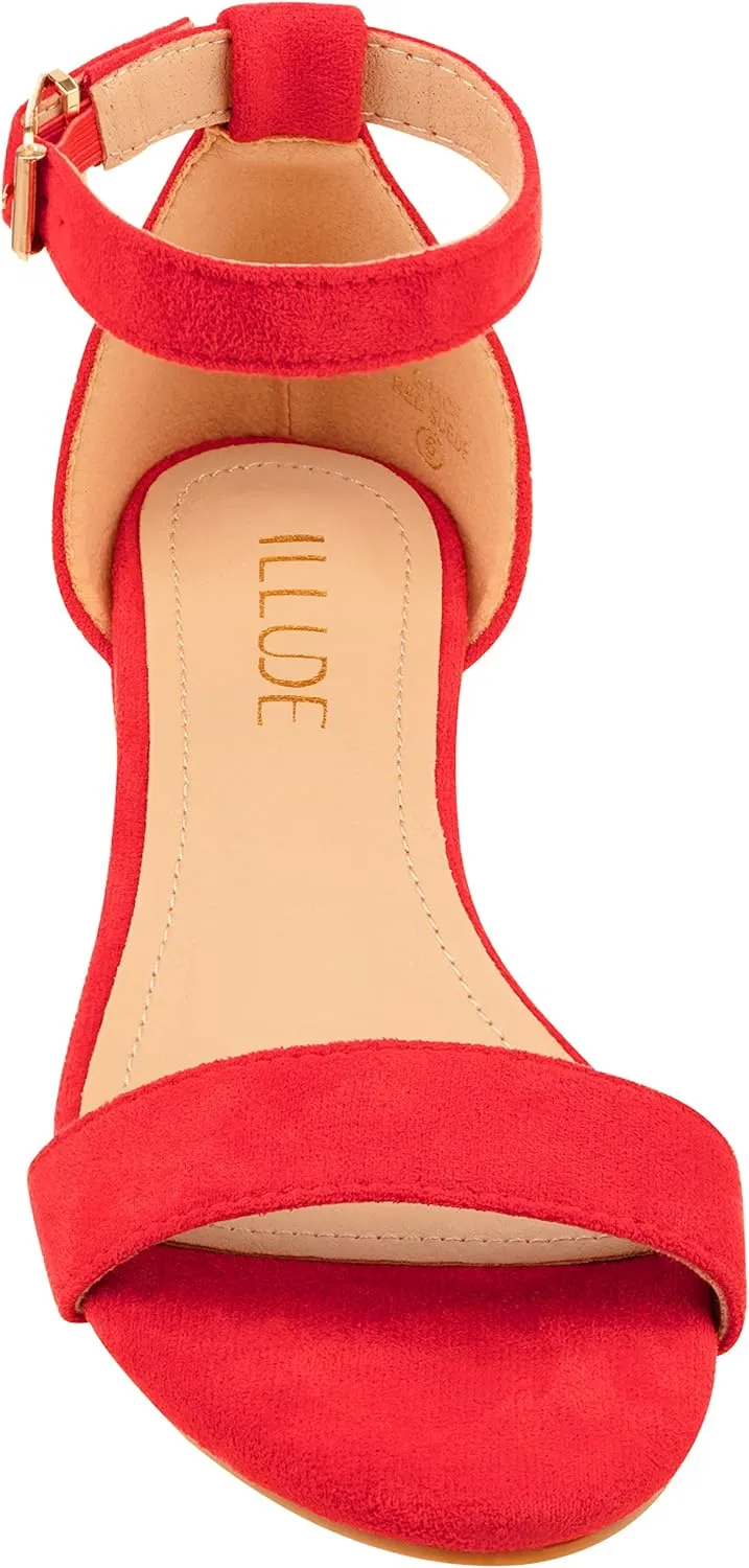 ILLUDE Women's Open Toe Ankle Strap Low Wedge Sandal Comfortable Platform Heeled Sandals