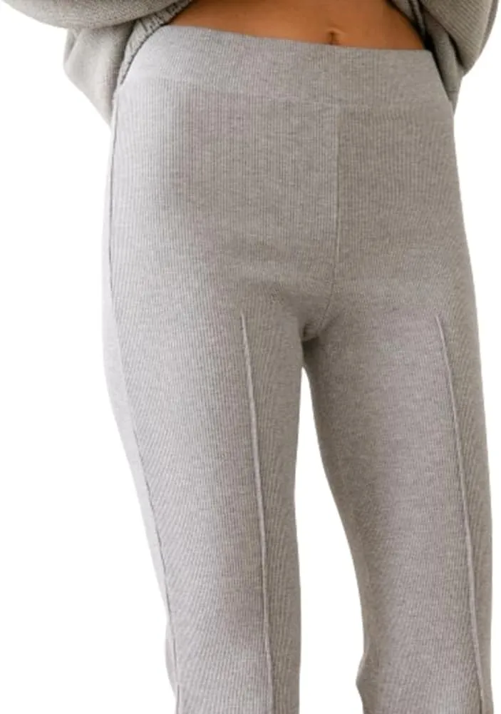 IMISSILLEB Women Ribbed Knit Flare Pants Solid Color Low Rise Stretch Seamless Bootcut Bell Bottoms Yoga Lounge Ankle Pants