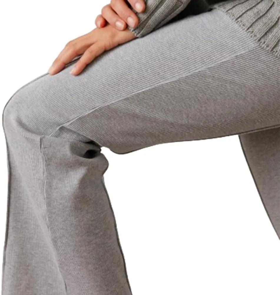 IMISSILLEB Women Ribbed Knit Flare Pants Solid Color Low Rise Stretch Seamless Bootcut Bell Bottoms Yoga Lounge Ankle Pants