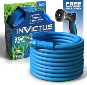 INVICTUS 100 Ft Garden Hose with Nozzle, Heavy Duty Drinking RV Water Hose 100 Ft, Flexible, Lightweight, NON Expandable 2-Layer Strength, Non Kink, 3/4" Easy Connect Fittings, 400 PSI