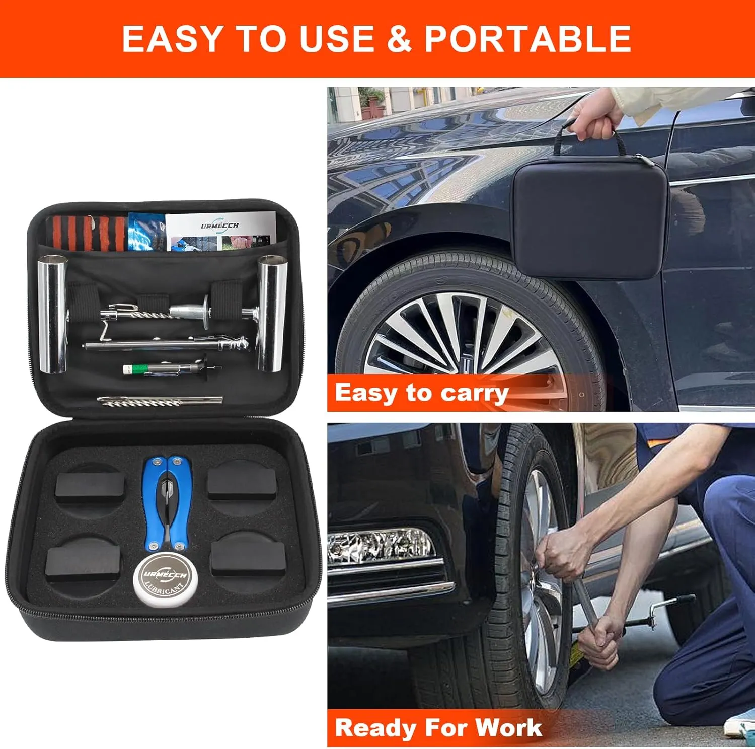 Jack Pads for BMW and Mini with Tire Repair Tools Kit, Floor Jack Adapter Pucks with Flat Tyre Emergency Tools Bag