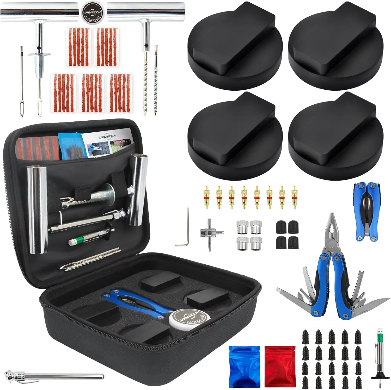 Jack Pads for BMW and Mini with Tire Repair Tools Kit, Floor Jack Adapter Pucks with Flat Tyre Emergency Tools Bag