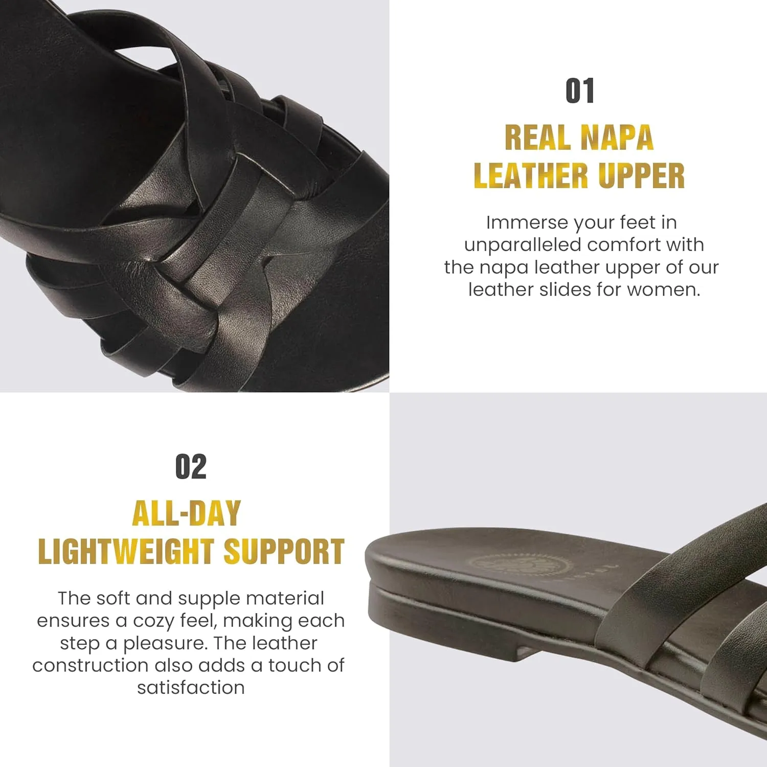 JATAREA Slip-On Flat Leather Slides for Women | Two Strap Open Toe Beach Sandals - BOJRA & ABANTI