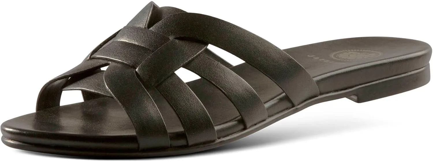 JATAREA Slip-On Flat Leather Slides for Women | Two Strap Open Toe Beach Sandals - BOJRA & ABANTI