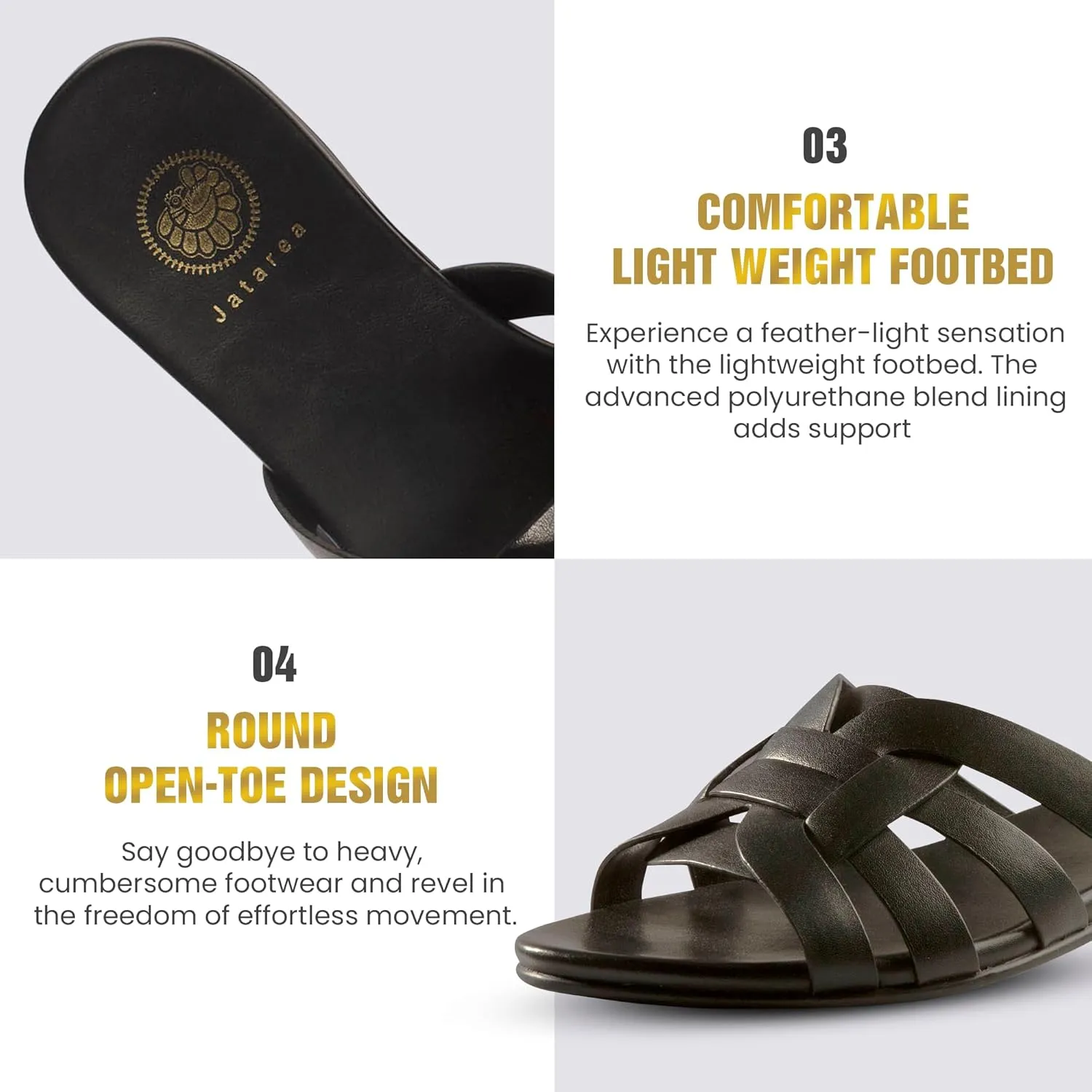 JATAREA Slip-On Flat Leather Slides for Women | Two Strap Open Toe Beach Sandals - BOJRA & ABANTI