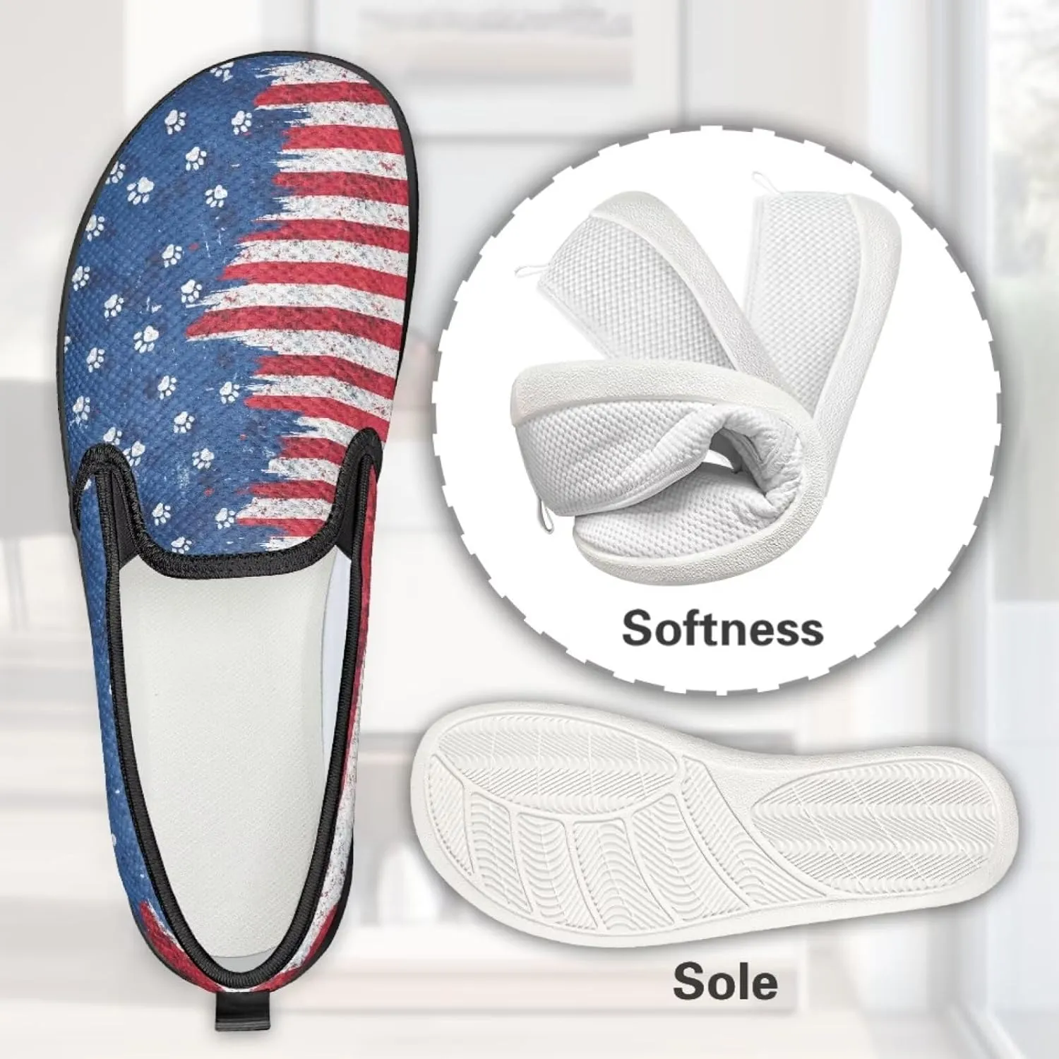Jeiento American Flag Shoes Women's Slip-On Loafers Mesh Breathable Non Slip Lady Road Running Shoes Workout Sneakers