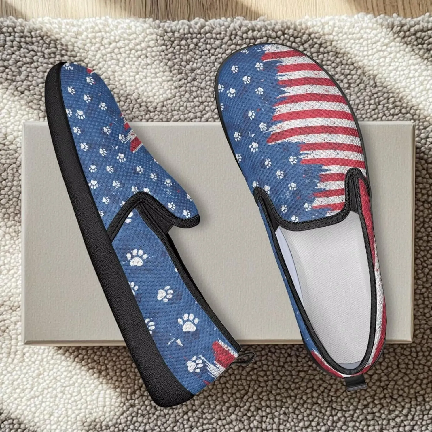 Jeiento American Flag Shoes Women's Slip-On Loafers Mesh Breathable Non Slip Lady Road Running Shoes Workout Sneakers