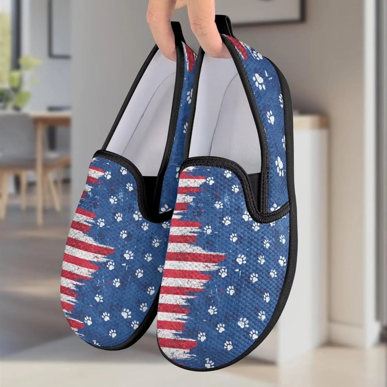 Jeiento American Flag Shoes Women's Slip-On Loafers Mesh Breathable Non Slip Lady Road Running Shoes Workout Sneakers