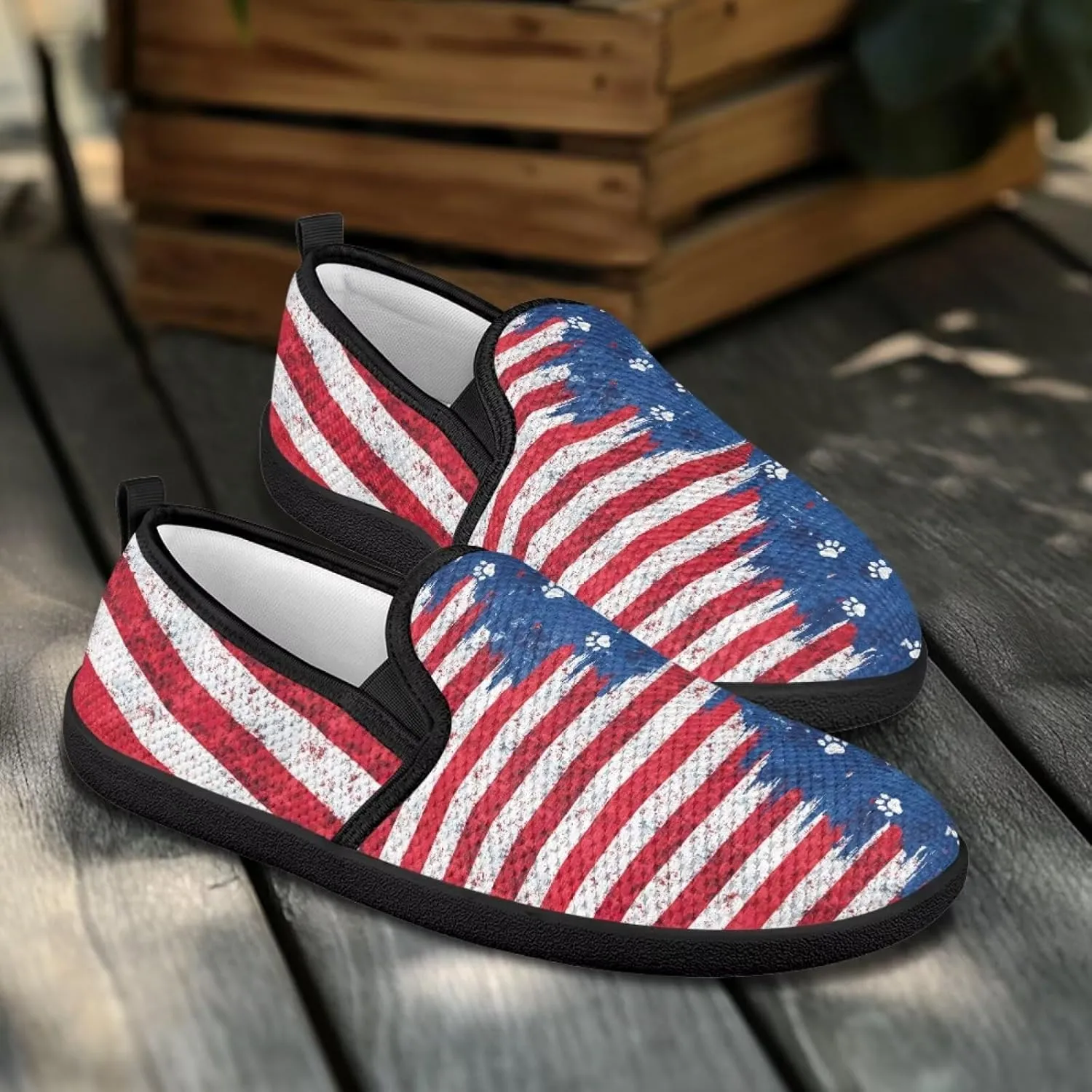 Jeiento American Flag Shoes Women's Slip-On Loafers Mesh Breathable Non Slip Lady Road Running Shoes Workout Sneakers
