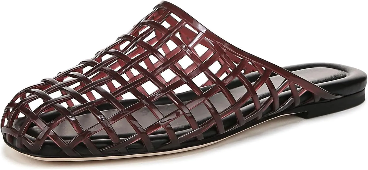 Jelly Shoes for Women Clear Jelly Mesh Slides Sandals Comfortable Closed Round Toe Flat Sandals Slip On Summer Beach Slippers