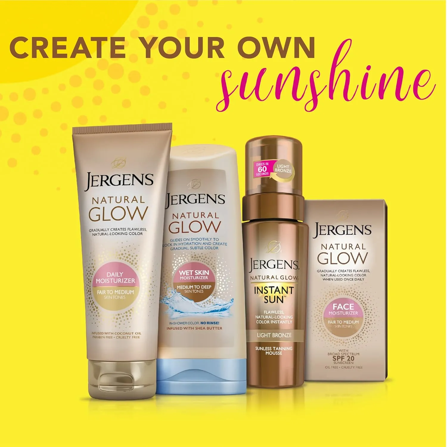 Jergens Natural Glow Instant Sun Body Mousse, Self Tanner for Deep Bronze Tan, Sunless Tanning Body Bronzer for Natural Looking Color Instantly, 6 Oz