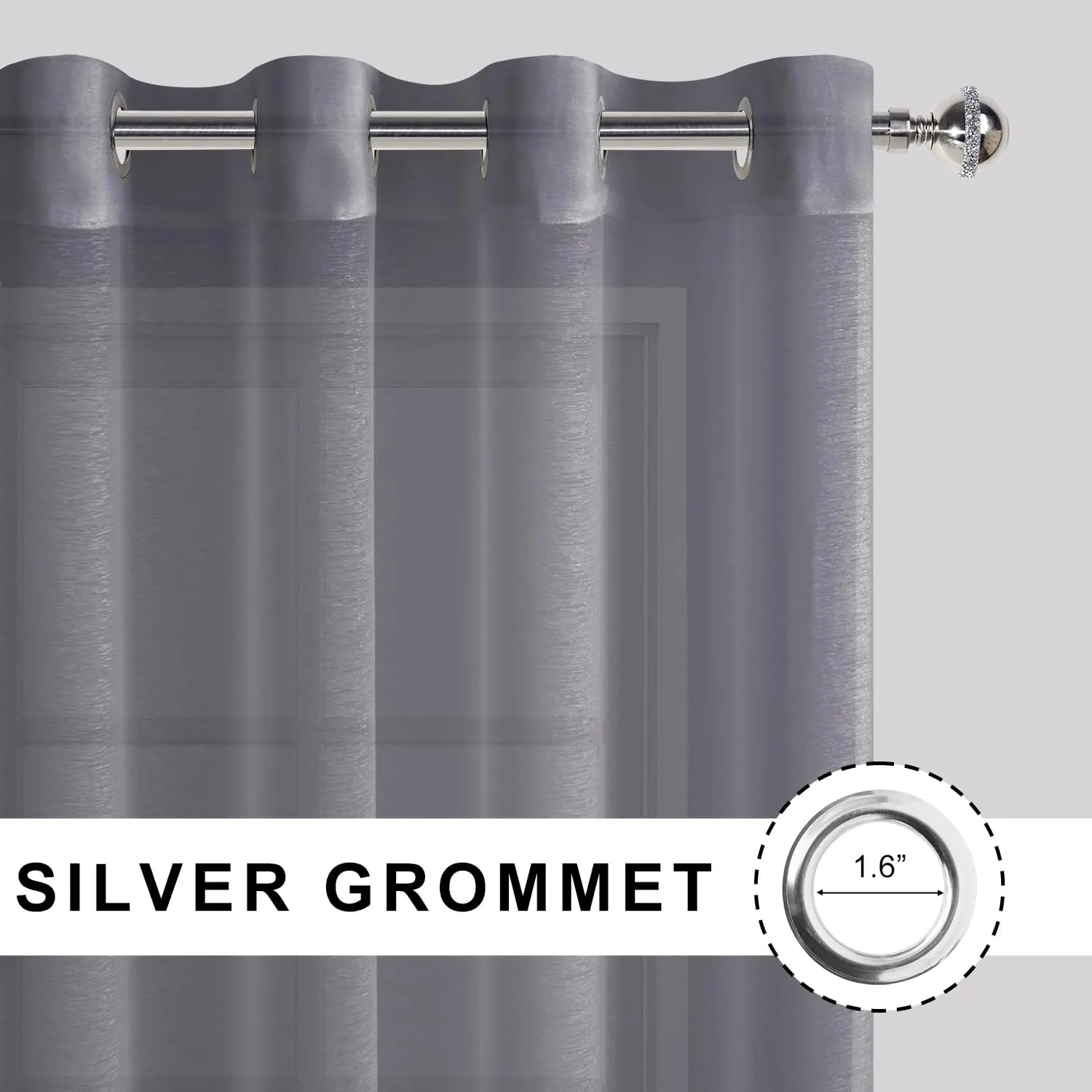 JIUZHEN Dark Grey Sheer Curtains 84 Inches Long - Semi Transparent Light Filtering Grommet Window Drapes for Living Room/Bedroom, 52Wx 84L, Set of 2 with Tiebacks