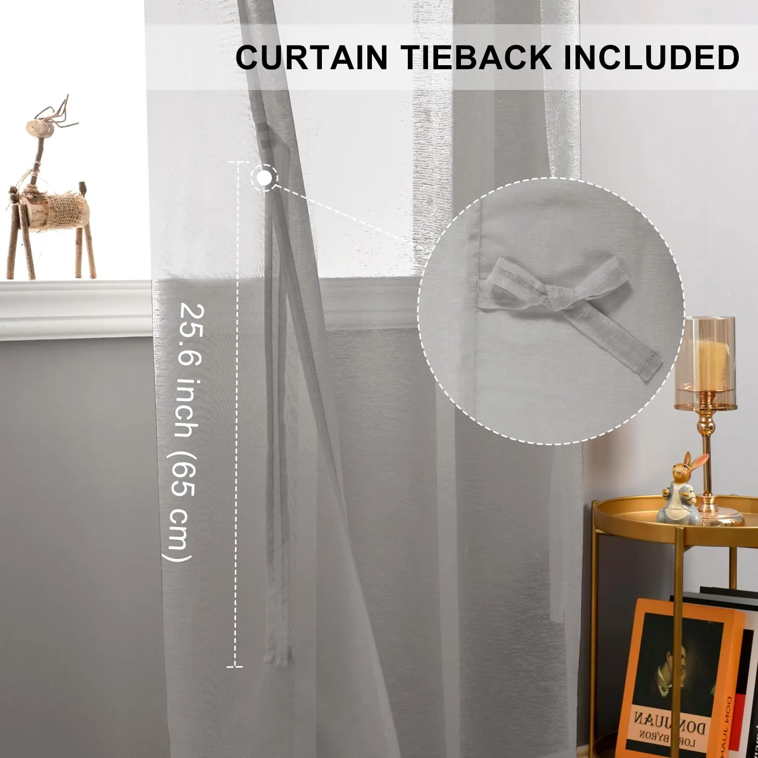 JIUZHEN Grey Sheer Curtains 84 Inches Long - Semi Transparent Light Filtering Grommet Window Drapes for Living Room/Bedroom, 52Wx 84L, Set of 2 with Tiebacks