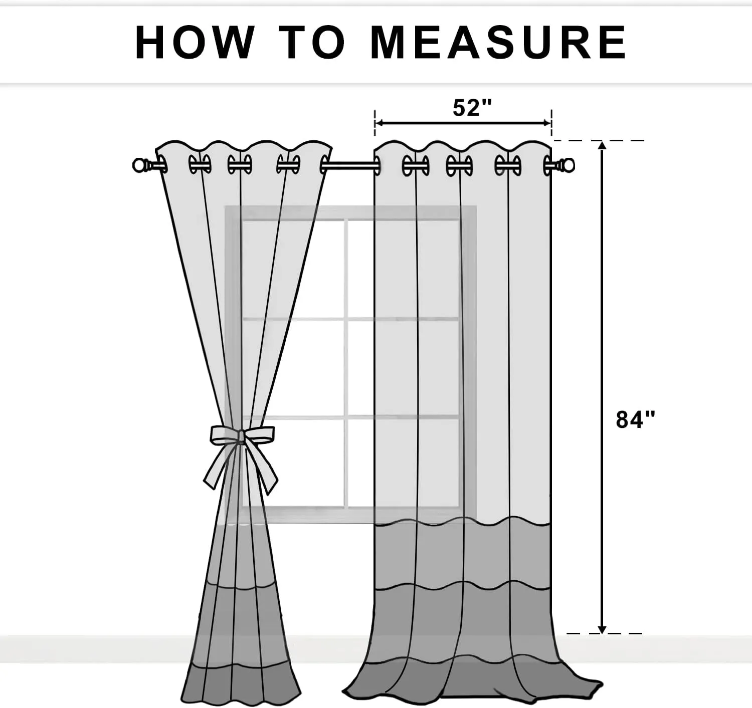 JIUZHEN Grey Sheer Curtains 84 Inches Long - Semi Transparent Light Filtering Grommet Window Drapes for Living Room/Bedroom, 52Wx 84L, Set of 2 with Tiebacks
