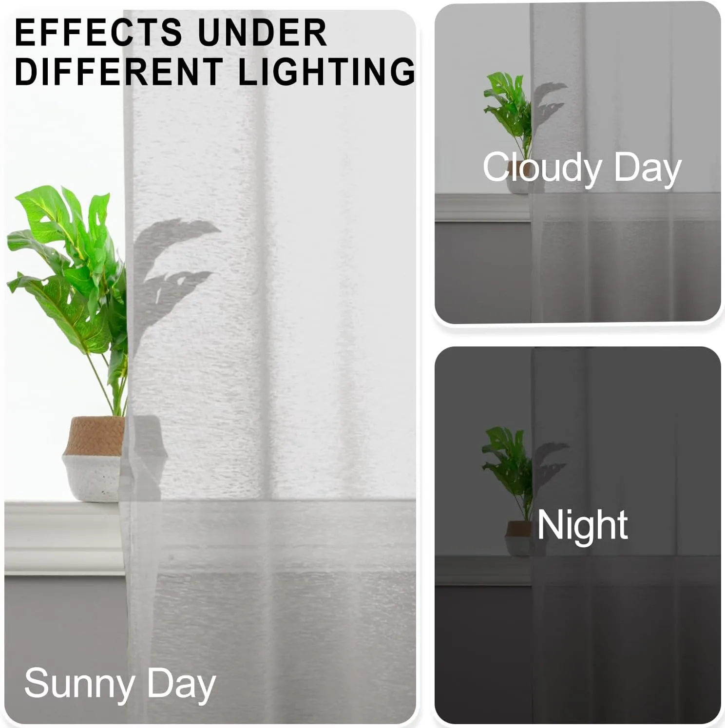 JIUZHEN Grey Sheer Curtains 84 Inches Long - Semi Transparent Light Filtering Grommet Window Drapes for Living Room/Bedroom, 52Wx 84L, Set of 2 with Tiebacks
