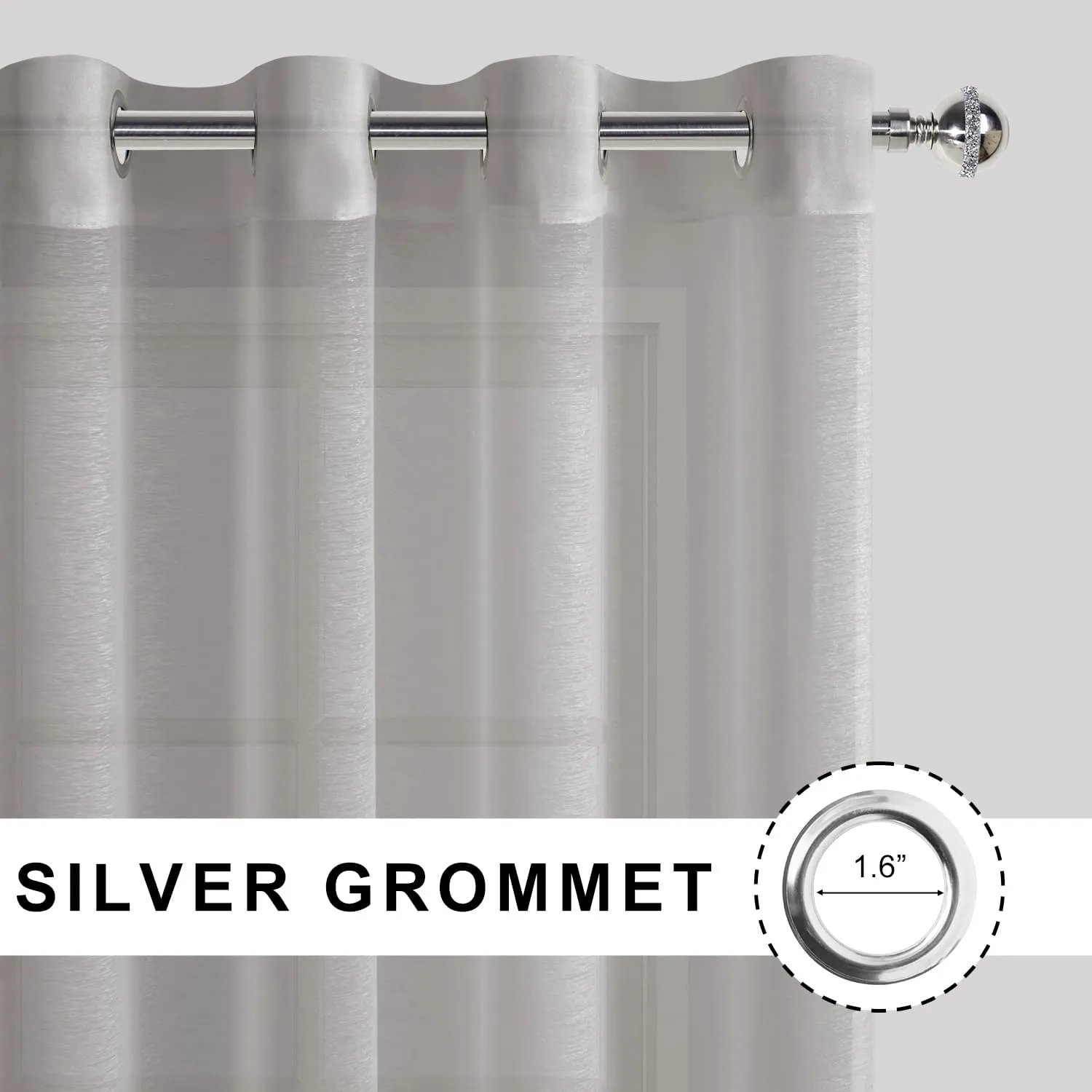 JIUZHEN Grey Sheer Curtains 84 Inches Long - Semi Transparent Light Filtering Grommet Window Drapes for Living Room/Bedroom, 52Wx 84L, Set of 2 with Tiebacks