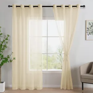 JIUZHEN Semi Sheer Curtains for Living Room - 84 inches Long with Tiebacks Light Filtering Grommet Window Curtains for Balcony/Office, 52Wx 84L, Set of 2 Panels,Beige
