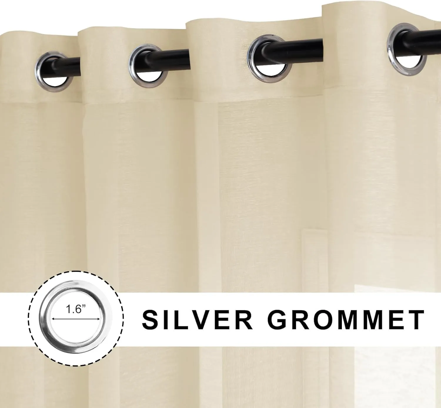JIUZHEN Semi Sheer Curtains for Living Room - 84 inches Long with Tiebacks Light Filtering Grommet Window Curtains for Balcony/Office, 52Wx 84L, Set of 2 Panels,Beige