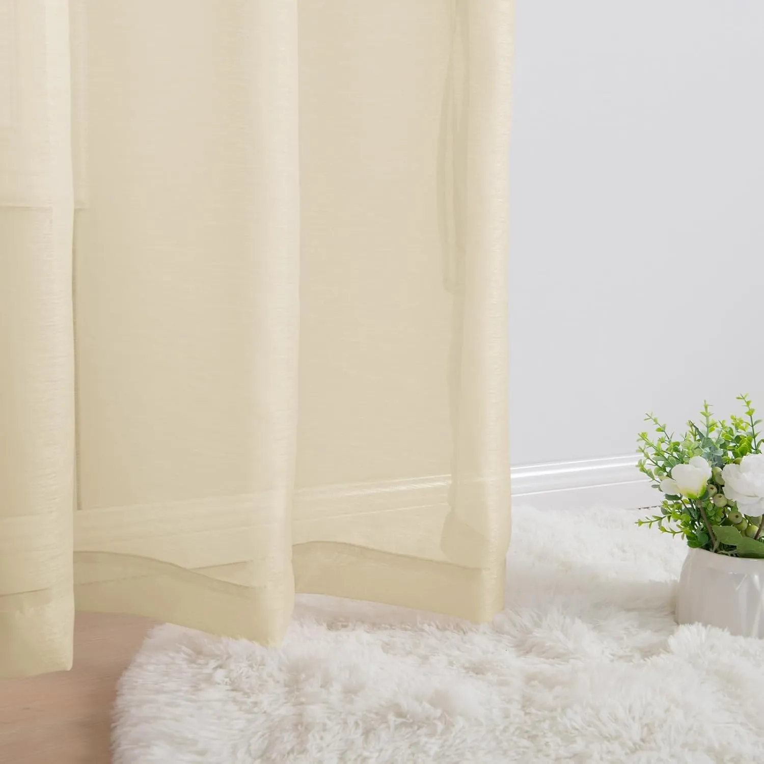 JIUZHEN Semi Sheer Curtains for Living Room - 84 inches Long with Tiebacks Light Filtering Grommet Window Curtains for Balcony/Office, 52Wx 84L, Set of 2 Panels,Beige