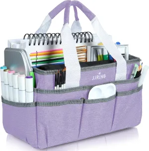 JJRING Craft Organizer Tote Bag, Art Storage Caddy with Multiple Pockets, Lilac Sewing Bag for Art, Craft, Scrapbooking, Medical, and Office Supplies Storage