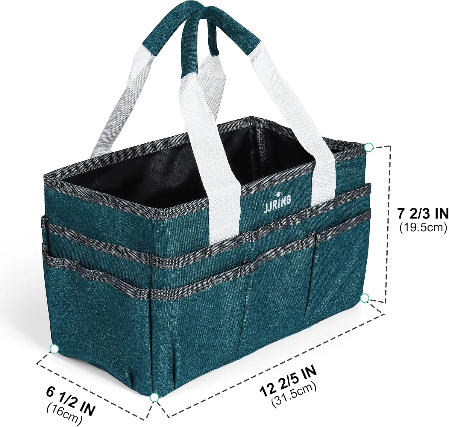 JJRING Craft Organizer Tote Bag for Art Storage, Caddy with Multiple Pockets, Bluish Green Sewing Bag for Scrapbooking, School, Medical, and Office Supplies