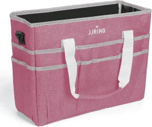 JJRING Craft Organizer Tote Bag, Large Art Storage Caddy with Multiple Pockets, Pink Sewing Bag for Art, Craft, Scrapbooking, Medical, and Office Supplies Storage