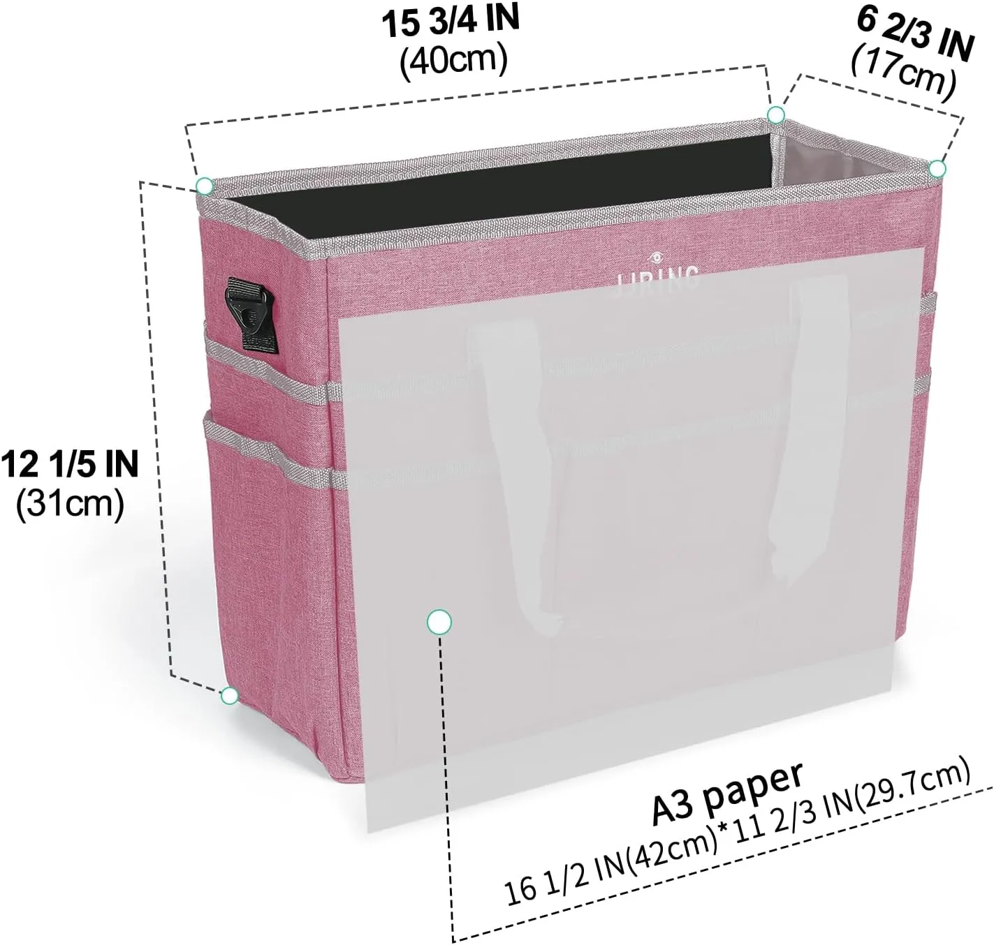 JJRING Craft Organizer Tote Bag, Large Art Storage Caddy with Multiple Pockets, Pink Sewing Bag for Art, Craft, Scrapbooking, Medical, and Office Supplies Storage