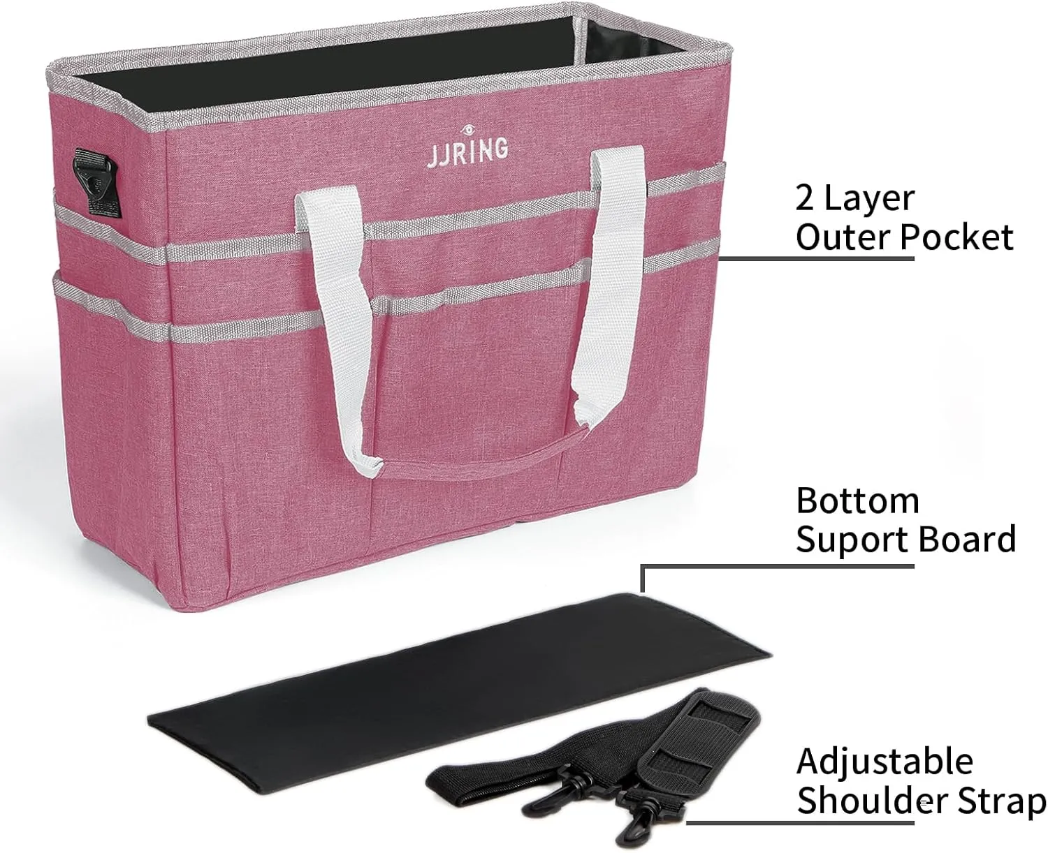 JJRING Craft Organizer Tote Bag, Large Art Storage Caddy with Multiple Pockets, Pink Sewing Bag for Art, Craft, Scrapbooking, Medical, and Office Supplies Storage