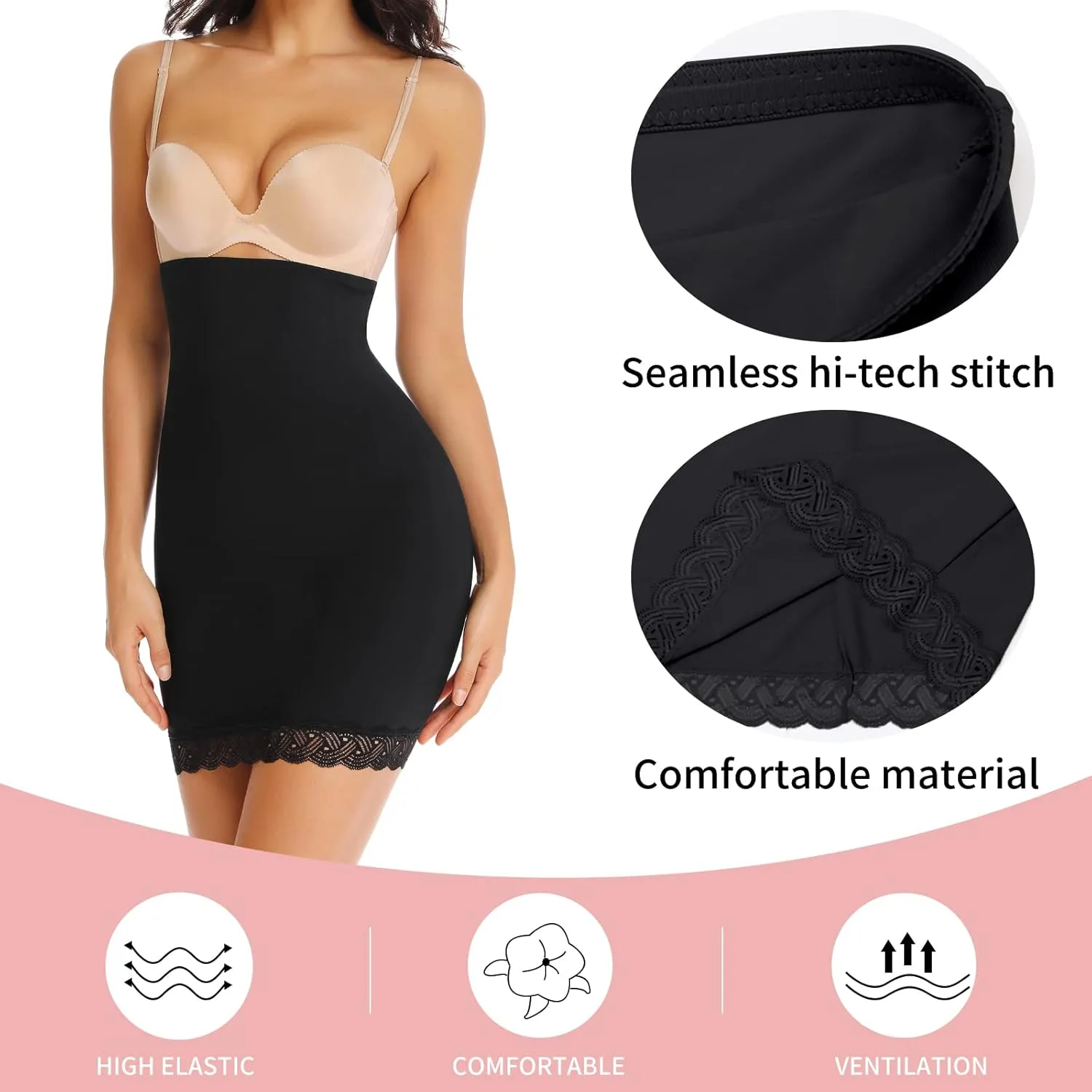 JOYSHAPER Shapewear Dress Slip for Under Dresses Half Slip Tummy Control Seamless Slimming Slip Body Shaper