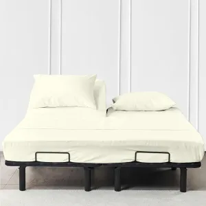 JS Sanders Collection 600TC Flex Top Cal-King Sheets for Sleep Number Bed - 100% Cotton 4 Pcs Top Split Cal-King Sheets for Adjustable Bed, Cal-King 28 Inch Down Sheets Ivory -18 Inch Deep Sheets