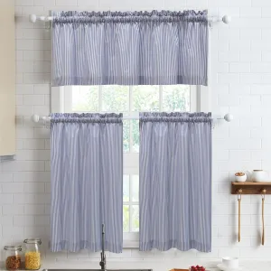 July Joy 3-Piece Cotton Tier Curtains 36 Inches Long Country Kitchen Curtains Set Rod Pocket for Small Window Bathroom Farmhouse 56" x 36", Navy