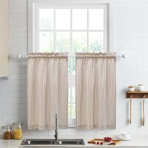 July Joy Cotton Tier Curtains 36 Inches Long Country Kitchen Curtains Rod Pocket for Small Window Bathroom Farmhouse 27" x 36" x 2, Linen