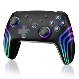 JUNHUAN Wireless Switch Controller with Hall Triggers, PC Pro Controllers for Nintendo Switch/Lite/OLED/PC/Android/IOS/Steam with 7-Cool RGB LEDs, 6-Axis Gyro Sensor Wake-up Vibration Turbo (Black)