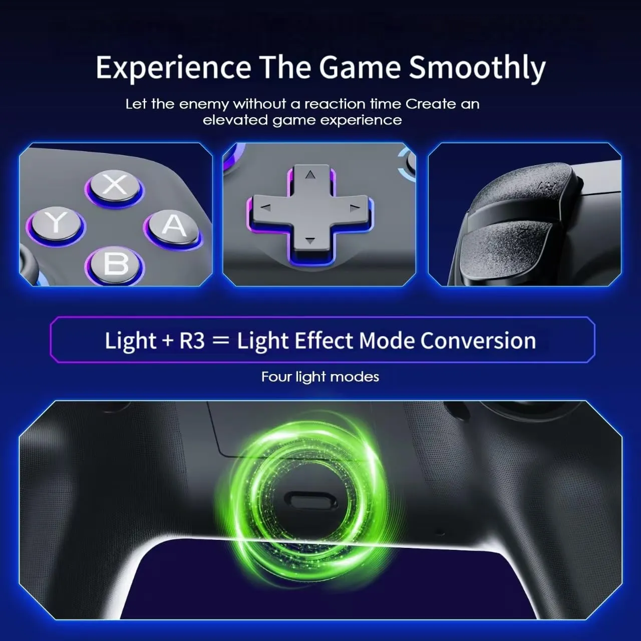 JUNHUAN Wireless Switch Controller with Hall Triggers, PC Pro Controllers for Nintendo Switch/Lite/OLED/PC/Android/IOS/Steam with 7-Cool RGB LEDs, 6-Axis Gyro Sensor Wake-up Vibration Turbo (Black)