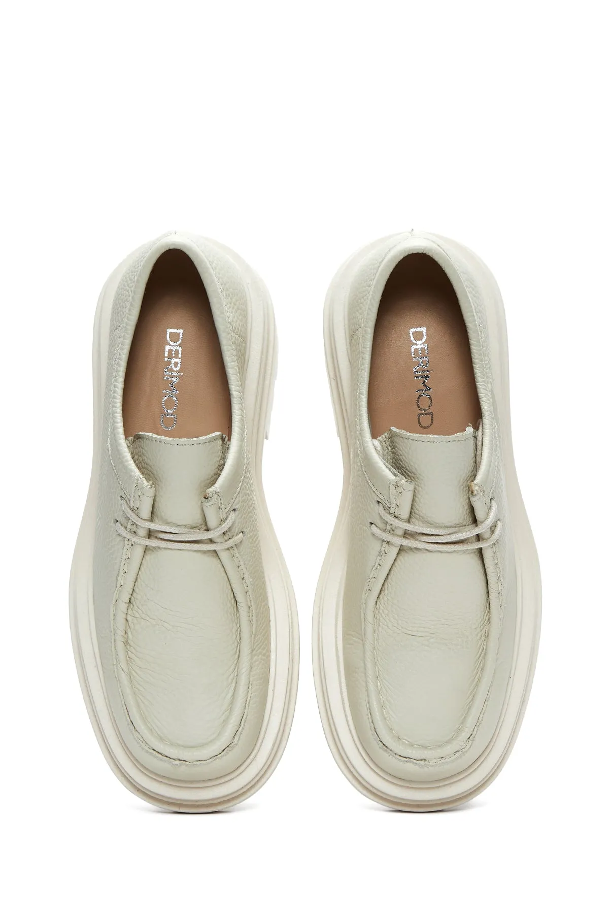 Kadın Bej Deri Maskülen Loafer