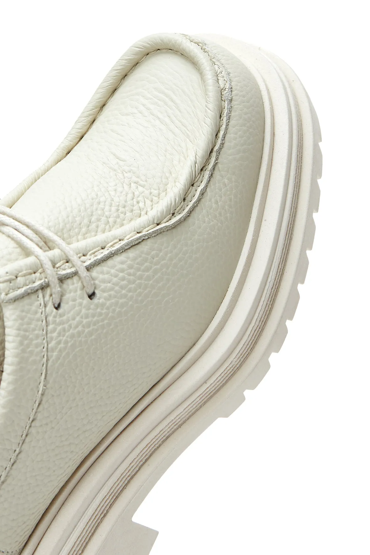 Kadın Bej Deri Maskülen Loafer