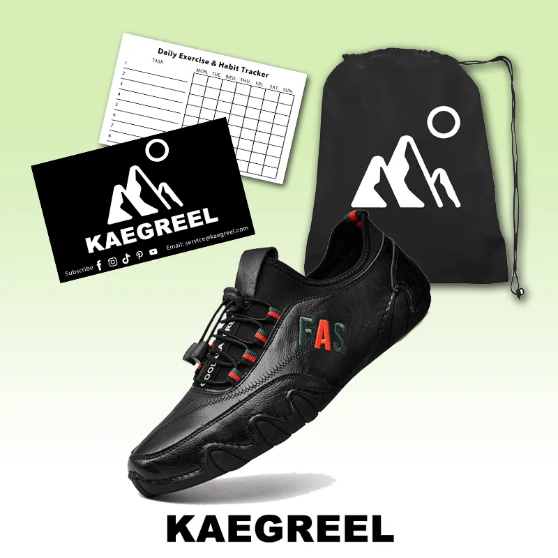 Kaegreel Men's Leather Splicing Non Slip Elastic Lace Soft Sole Casual Driving Shoes