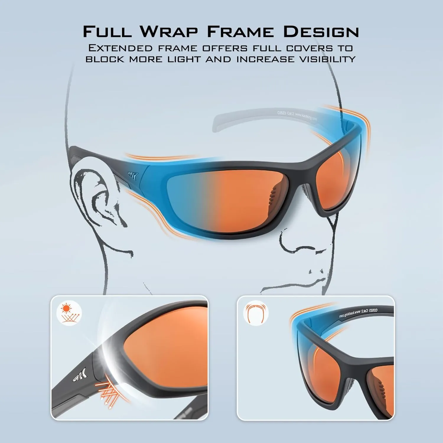 KastKing Hiwassee Polarized Sport Sunglasses for Men and Women, Wrap Sunglasses for Fishing Cycling and Running,UV Protection