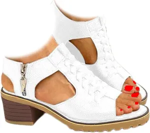 Keilani Sandals - Keilani Peep Toe Cutout Zipper Chunky Heeled Sandals, Orthotic Shoes, Peep Toe Sandal for Women